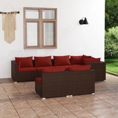 vidaXL Salon de jardin avec coussins 7 pcs marron résine tressée