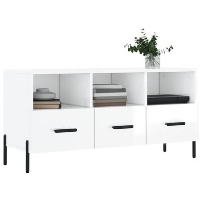 vidaXL Meuble TV Blanc brillant 102x36x50 cm Bois d'ingénierie