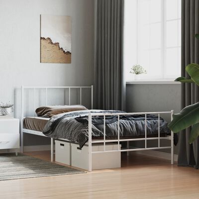 vidaXL Cadre de lit métal sans matelas et pied de lit blanc 100x200 cm