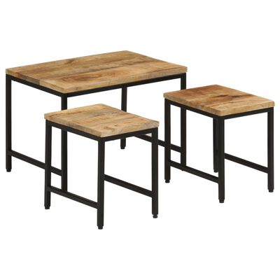 vidaXL Tables basses gigognes 3pcs bois de manguier massif brut et fer