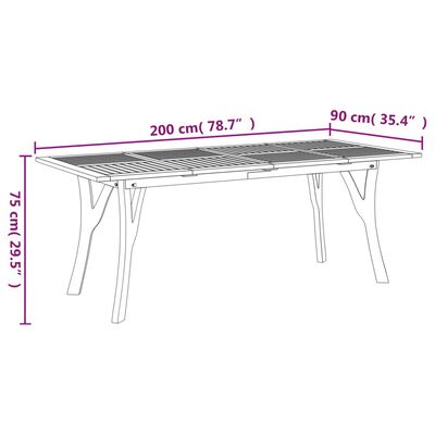 vidaXL Table de jardin 200x90x75 cm Bois d'acacia solide