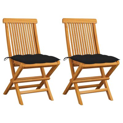 vidaXL Chaises de jardin et coussins noir lot de 2 Bois de teck massif