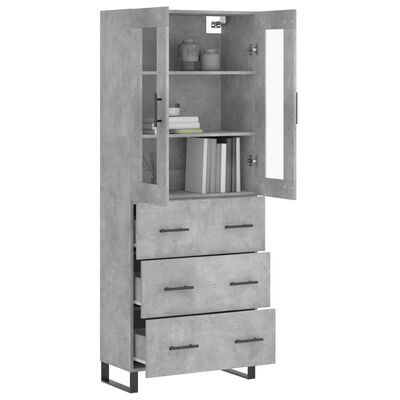 vidaXL Buffet haut Gris béton 69,5x34x180 cm Bois d'ingénierie