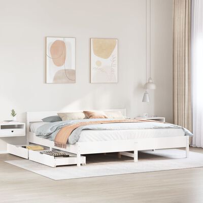 vidaXL Cadre de lit sans matelas blanc 200x200 cm bois massif de pin