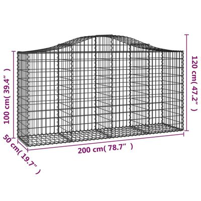 vidaXL Paniers à gabions arqués 6 pcs 200x50x100/120 cm fer galvanisé