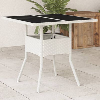 vidaXL Table de jardin dessus en verre blanc 80x80x75cm résine tressée