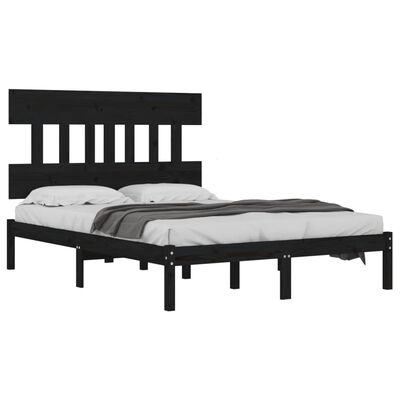 vidaXL Cadre de lit Noir Bois massif 135x190 cm Double