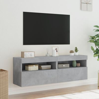 vidaXL Meubles TV muraux et lumières LED 2pcs gris béton 60x30x40 cm