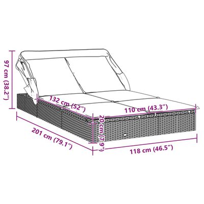 vidaXL Transat 2 places avec toit pliable gris 213x118x97 cm