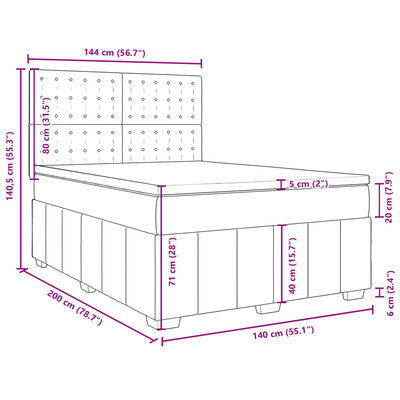 vidaXL Sommier à lattes de lit avec matelas Gris foncé 140x200cm Tissu