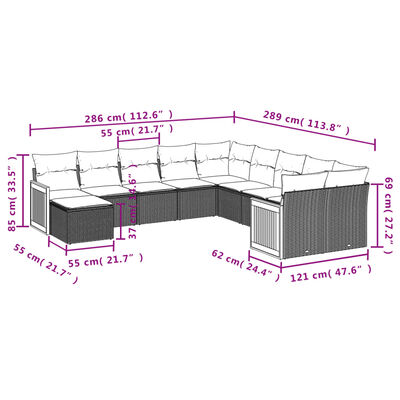 vidaXL Salon de jardin 11 pcs avec coussins noir résine tressée