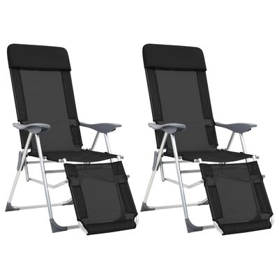 vidaXL Chaises de camping pliantes et repose-pied 2 pcs noir textilène