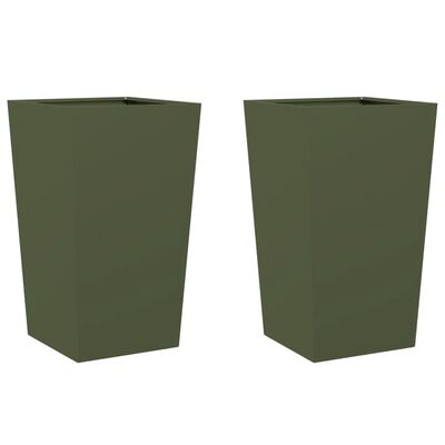 vidaXL Jardinières 2 pcs vert olive 45x45x75 cm acier