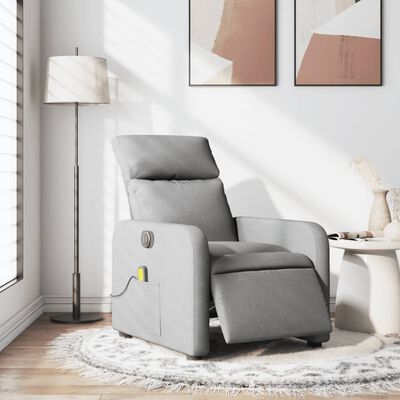 vidaXL Fauteuil de massage inclinable électrique gris clair tissu