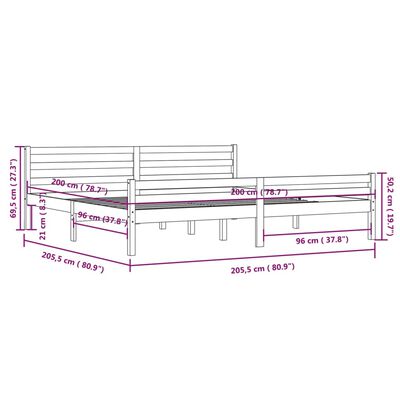 vidaXL Cadre de lit Noir Bois massif 200x200 cm