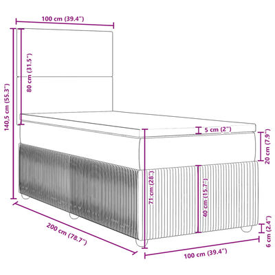 vidaXL Sommier à lattes de lit avec matelas Gris clair 100x200cm Tissu