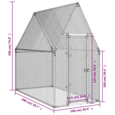 vidaXL Cage pour poules argenté 200x100x190 cm acier galvanisé