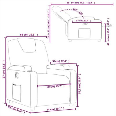 vidaXL Fauteuil inclinable électrique Marron foncé Tissu