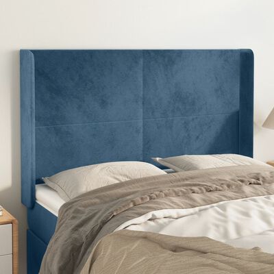 vidaXL Tête de lit avec oreilles Bleu foncé 147x16x118/128 cm Velours