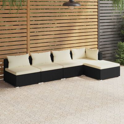 vidaXL Salon de jardin 5 pcs avec coussins Résine tressée Noir