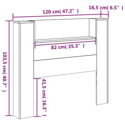 vidaXL Armoire tête de lit avec LED noir 120x16,5x103,5 cm