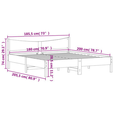 vidaXL Cadre de lit sans matelas blanc 180x200 cm bois massif de pin