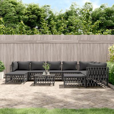 vidaXL Salon de jardin avec coussins 10 pcs anthracite acier