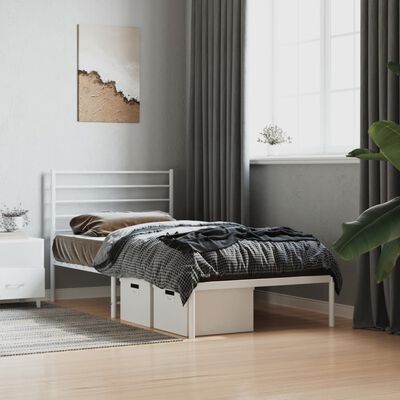 vidaXL Cadre de lit métal sans matelas avec tête de lit blanc 90x200cm