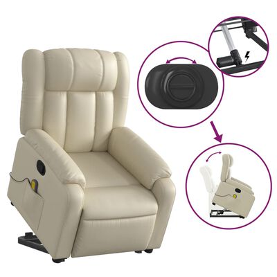 vidaXL Fauteuil inclinable de massage Crème Similicuir