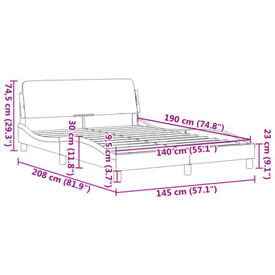 vidaXL Cadre de lit sans matelas gris foncé 140x190 cm velours