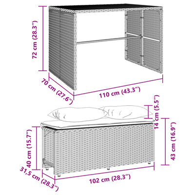 vidaXL Ensemble à manger de jardin 3 pcs coussins gris résine tressée