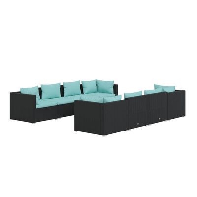 vidaXL Salon de jardin 9 pcs avec coussins Résine tressée Noir