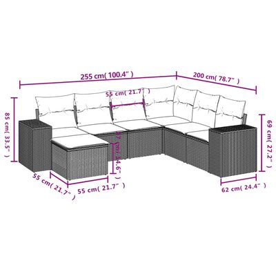 vidaXL Salon de jardin avec coussins 7 pcs gris résine tressée