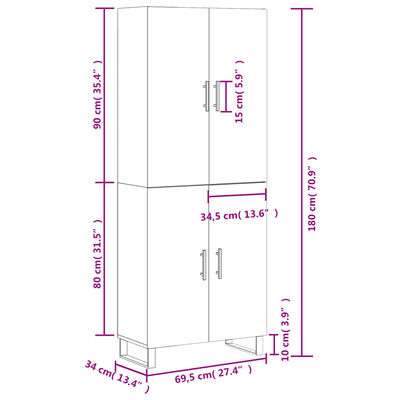 vidaXL Buffet haut Gris béton 69,5x34x180 cm Bois d'ingénierie