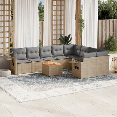 vidaXL Salon de jardin et coussins 10 pcs mélange beige résine tressée