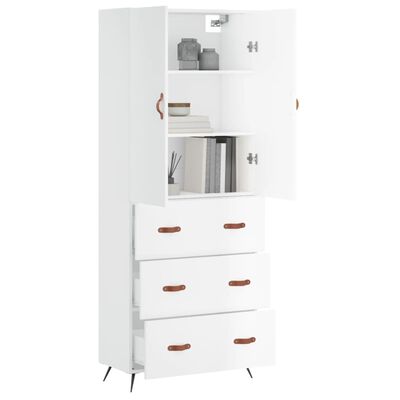 vidaXL Buffet haut Blanc brillant 69,5x34x180 cm Bois d'ingénierie