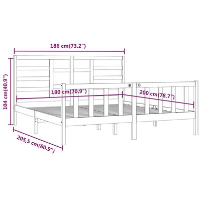 vidaXL Cadre de lit bois massif 180x200 cm super king