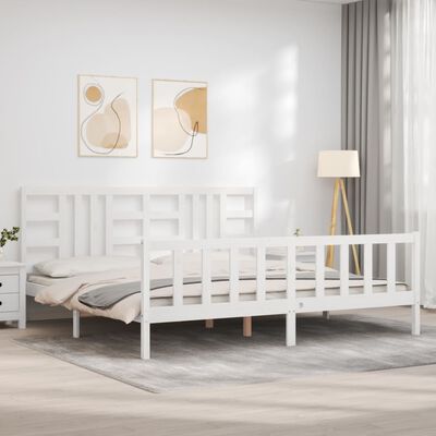 vidaXL Cadre de lit avec tête de lit blanc 200x200 cm bois massif