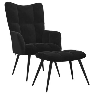 vidaXL Chaise de relaxation avec tabouret Noir Velours