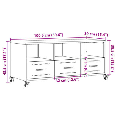 vidaXL Meuble TV vert olive 100,5x39x43,5 cm acier