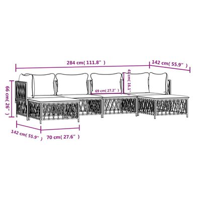 vidaXL Salon de jardin avec coussins 6 pcs blanc acier