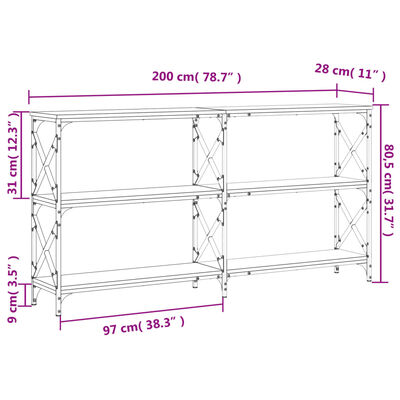 vidaXL Table console sonoma gris 200x28x80,5 cm bois d'ingénierie