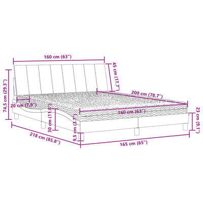 vidaXL Lit avec matelas bleu 160x200 cm velours