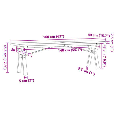 vidaXL Table basse cadre en Y 160x40x45,5 cm bois de pin massif acier