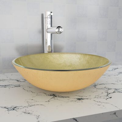 vidaXL Lavabo Verre trempé 42 cm Doré