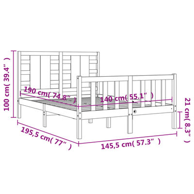 vidaXL Cadre de lit avec tête de lit noir 140x190 cm bois massif