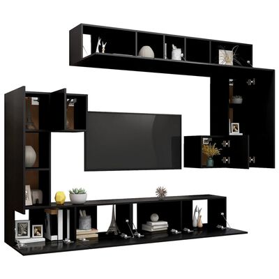 vidaXL Ensemble de meubles TV 8 pcs Noir Bois d'ingénierie