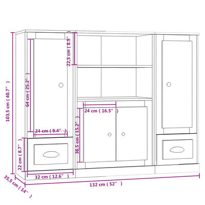 vidaXL Buffets 3 pcs blanc brillant bois d'ingénierie