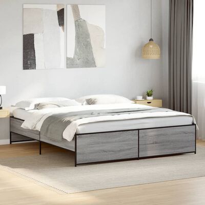 vidaXL Cadre de lit sonoma gris 200x200 cm bois d'ingénierie et métal