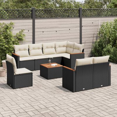 vidaXL Salon de jardin 9 pcs avec coussins noir résine tressée